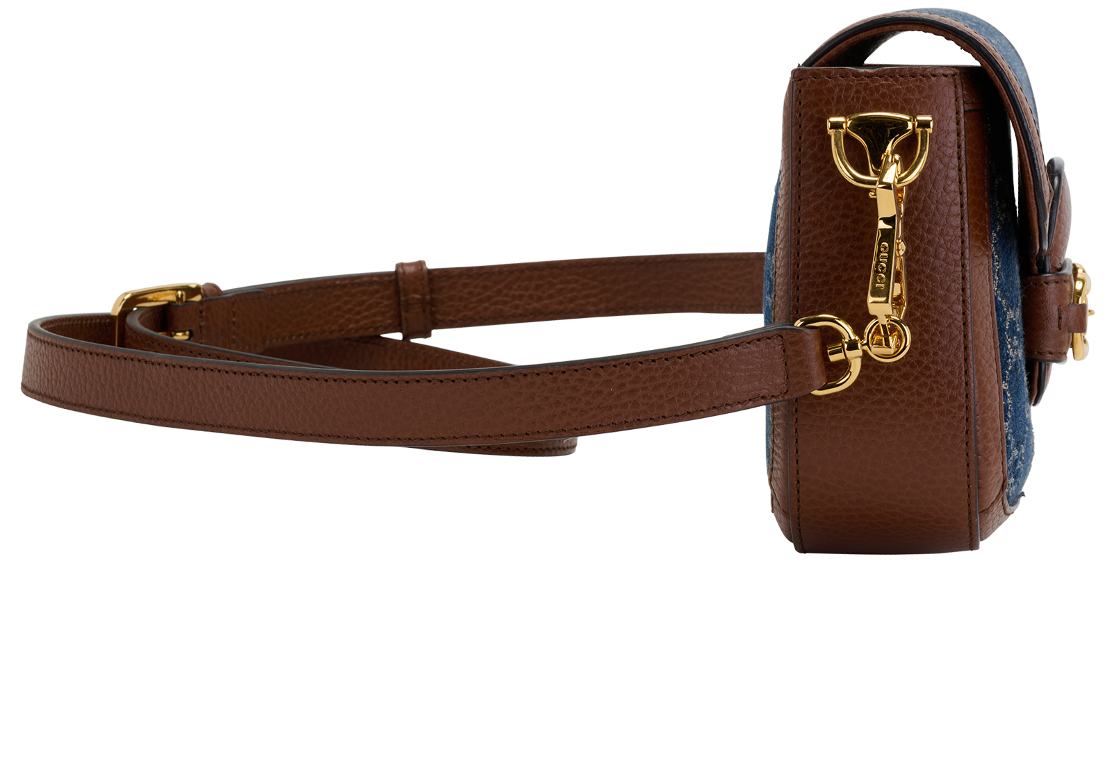 Horsebit 1955 Small Crossbody, &pound;950, Handbags, Blue/Brown, Denim/Leather, Side view